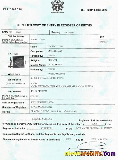 Ghana birth certificate